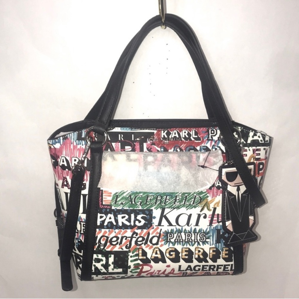 NWT Karl Lagerfeld Graffiti Saffiano Leather Satchel/Shoulder Bag
